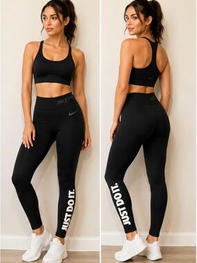 Nike Pro Dri-FIT Leggings Womens Medium Black Just Do It Athletic Pants